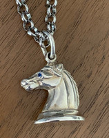 Sterling Silver Horse Fob Pendant  Necklace with Sapphire Eyes.