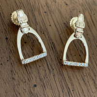 14K   Yellow or White Gold Medium Stirrup Earrings with Moveable Stirrup Leather Straps