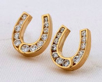14k Yellow or White Gold Horseshoe Earrings with Diamonds