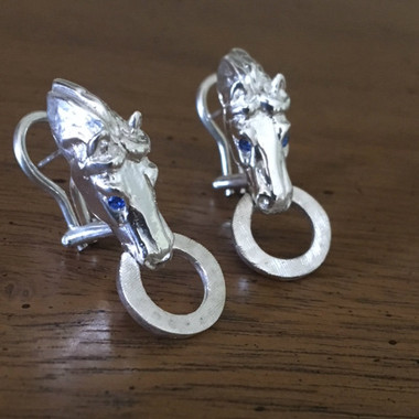 Sterling Silver Horse Head Door Knocker-Style Earrings - Show