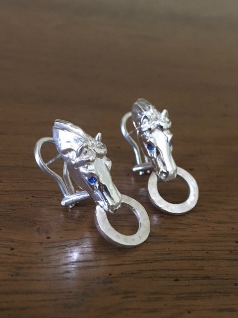 Sterling Silver Horse Head Door Knocker-Style Earrings - Show