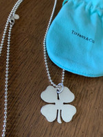 Vintage Tiffany Larger 4-Leaf Clover Pendant Necklace on Original Tiffany Chain