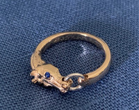 Detailed 14k Yellow Gold Horse Head Ring with Sapphire Eyes