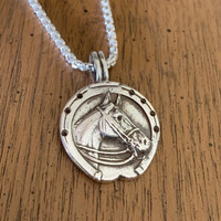 Sterling Silver Horse Head Watch Fob Pendant with Chain