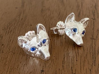 Sterling Silver Fox Mask Earrings with Sapphire Eyes