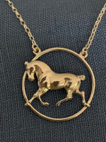 Sterling Silver Larger Trotting Horse in Circle Necklace