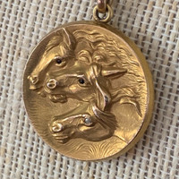 Antique Gold-Filled Pharaoh's Horses Locket with Antique Chain