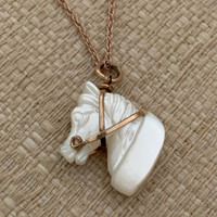 Petite  Antique Mother of Pearl Horse Head Pendant Necklace