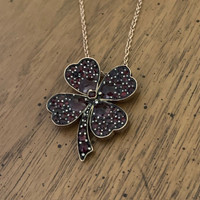 Antique Bohemian Garnet Four Leaf Clover Pendant Necklace