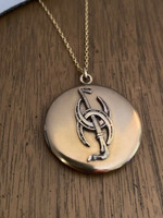 Lucky Antique Gold-Filled Horseshoes and Hunting Crop Locket pendant