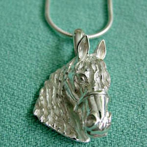 Sterling Silver Friesian Horse Head on Snake Chain Necklace - Show