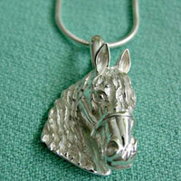 Sterling Silver Friesian Horse Head on Snake Chain Necklace