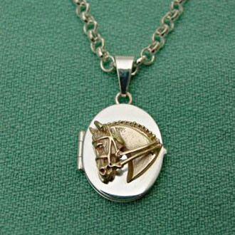 14k Gold Dressage Horse on Sterling Silver Locket Pendant