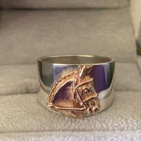 14k Gold Horse Head on Sterling Silver Ring