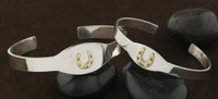 14k Gold Lucky Horseshoe on Sterling Silver Bangle Bracelet Cuff