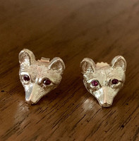 Petite 14k Gold  Fox Mask Earrings with Ruby Eyes