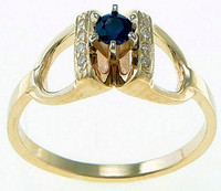 14k gold pave diamond stirrup ring with center sapphire