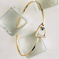 14k Gold Stirrup Bangle Bracelet with Sapphire and Diamonds