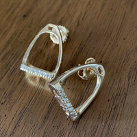 14k Yellow or White Gold Medium Stirrup Earrings with Diamonds (no straps)