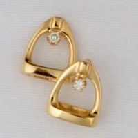 14k Gold Stirrup Stud Earrings with Diamond