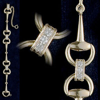 14k Gold Large Snaffle Bit Bracelet with Diamonds