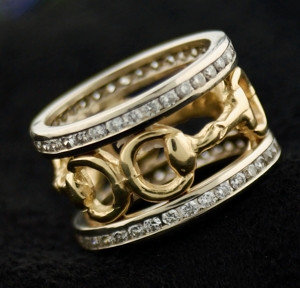 14k White and Yellow Gold Snaffle Bit Ring with Diamonds