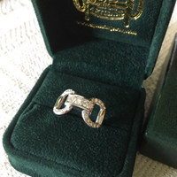 14k Yellow or White Gold Designer Snaffle Bit Ring with Diamonds 
