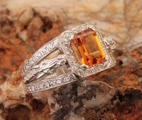 14k White or Yellow Gold Horse Head Ring with Citrine and Diamonds