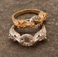 14k White or Yellow gold Horse Heads Ring