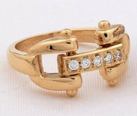 14k Yellow Gold Designer Style Bit Ring with Diamonds