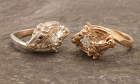 14k Yellow or White Gold "Twist" Horse Heads Ring with Diamond