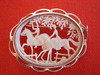 Antique Riders on Horseback Oval Celluloid Brooch Pin.
