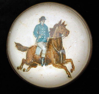 Original Gentleman on a Chestnut Horse on White Bridle Rosette Pin Brooch