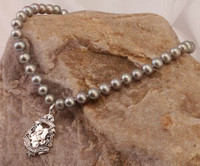 Grey Pearl Necklace with Antique Horse Fob