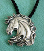 Majestic Horse Head Pendant on Black Silk Cord
