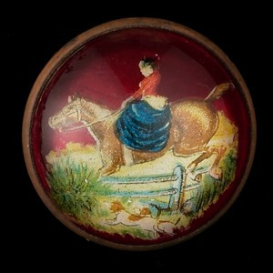 Original Woman on Horse with Hound Bridle Rosette as Pin