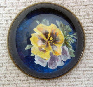 Original Yellow Pansy on Blue Bridle Rosette Pin