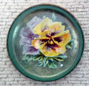 Original Yellow Pansy on Green Bridle Rosette as Pin