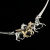 Striking sterling silver and 14k gold 3 galloping horses neckpiece. Flattering 17" length.
