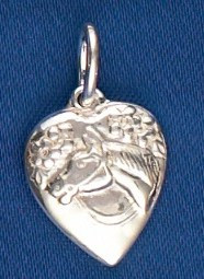 Sterling Silver Antique Horse in Heart Charm or Pendant