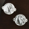 Sterling Silver Round Asian Horse Cufflinks