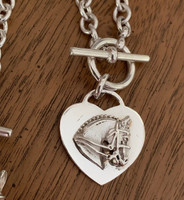 Sterling Silver Dressage Horse on Heart on Tiffany-Style Toggle Necklace