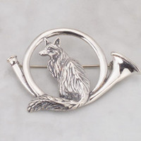 Sterling Silver Fox in Hunt Horn PIN