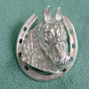 Sterling Silver Friesian Horse Head in Horseshoe Stock Pin