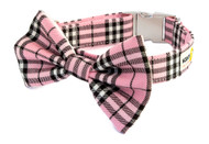 Metal Clasp Collar with Bow Tie [Tartan Pink]