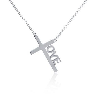 Love Cross™ CLASSIC in solid sterling silver on an 18" silver chain. 

Pendant Size: 1-1/8" x 3/4" 
Made in USA.