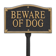 Whitehall "Beware of Dog" Statement Marker -Wall/Lawn - Black/Gold - Aluminum