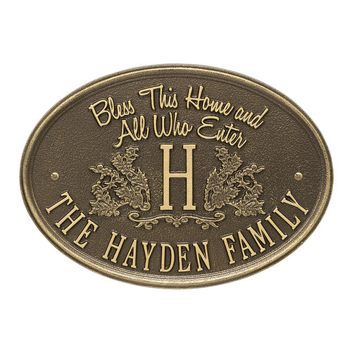Whitehall Bless This Home Monogram Oval Plaque, Standard Wall 1-line