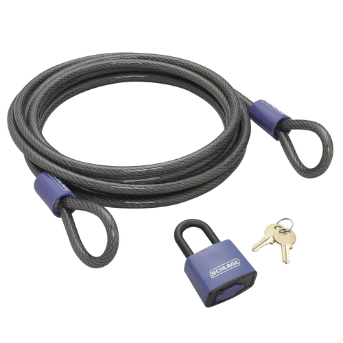 Schlage Flex Security Flexible Steel Double Loop Cable and Covered Weather-proof Laminated Steel Padlock 15' x 3/8"