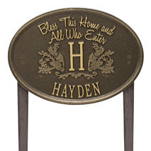 Whitehall Bless This Home Monogram Oval Personalized Plaque - Lawn